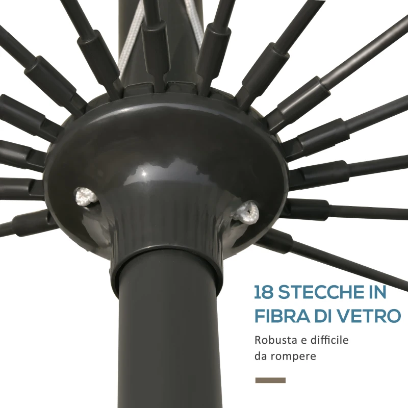 Outsunny Ombrellone da Giardino e Terrazza Ø2.5x2.5 m con Manovella, 18 Stecche e Testa Inclinabile, Grigio Scuro