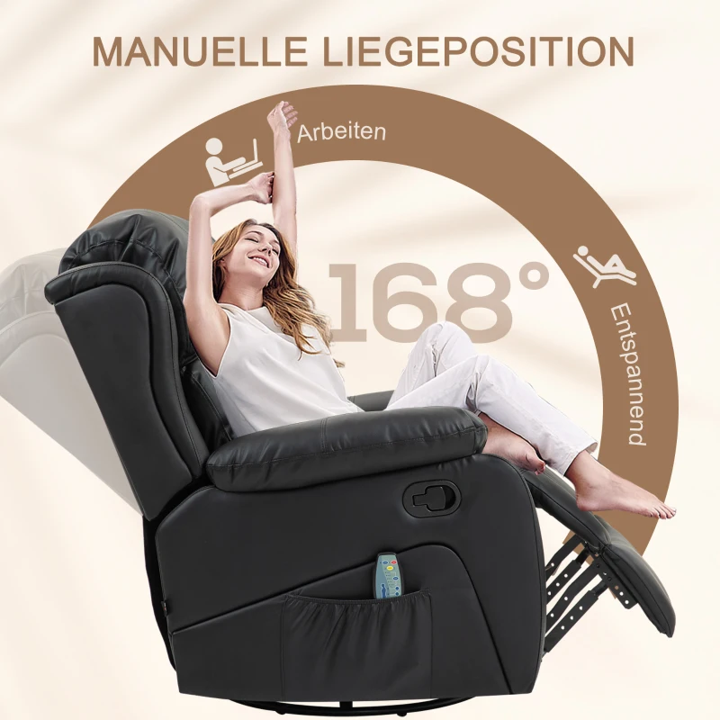 HOMCOM Massagesessel, Wärme- & Liegefunktion, Kunstleder, bis 150kg, 97x92x104cm, Schwarz(m-5)