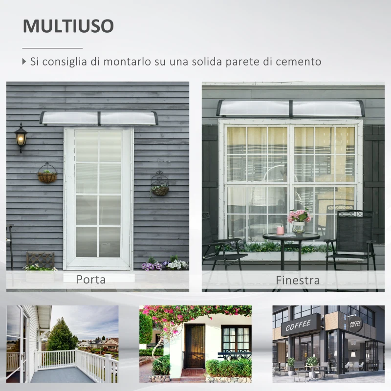 Outsunny Pensilina da Esterno per Finestre e Porte in Policarbonato e Alluminio, 200x96x27cm, Trasparente