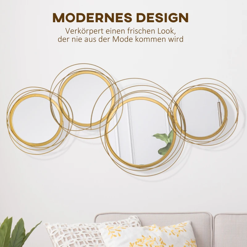 HOMCOM Spiegel-Set für Wanddekoration, Wandschmuck mit 4 runden Spiegeln, Wandspiegel, Flurspiegel,107 x 4 x 56 cm