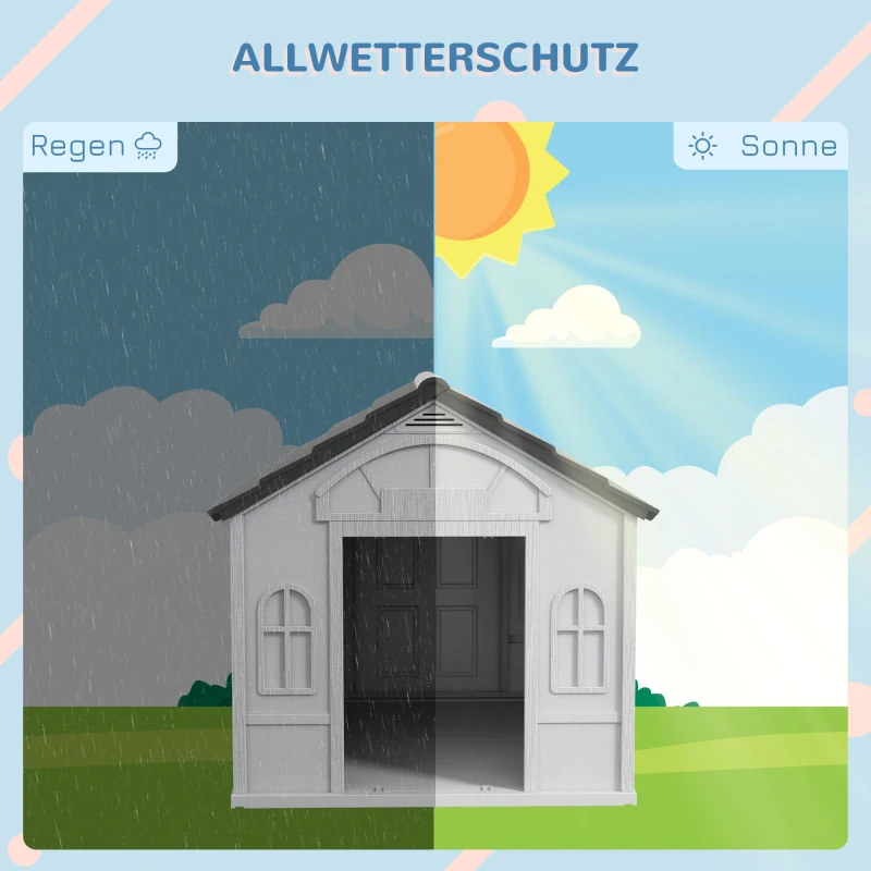 PawHut Hundehütte mit Satteldach, wetterfest, Kunststoff, 65 x 75,7 x 63 cm, Grau(m-4)
