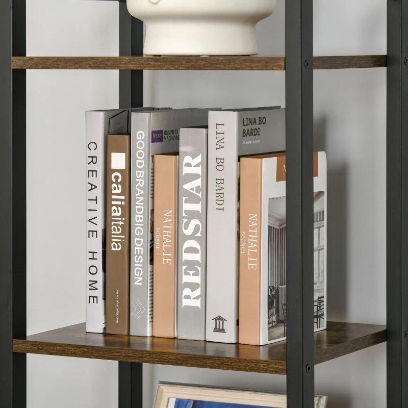 HOMCOM Étagère bibliothèque Style Industriel H154 cm 5 étagères Acier Noir Panneaux Particules Aspect Bois Vieilli