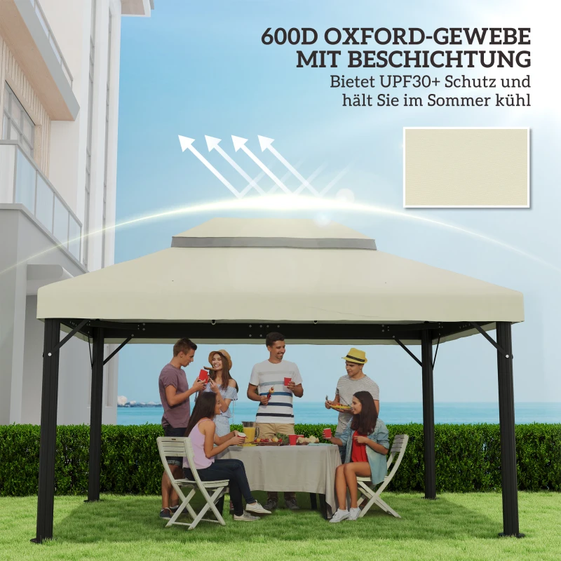 Outsunny Pavillon-Ersatzdach, 3 x 4 m, Ersatzplane mit Wasserablauf-Öffnungen, Polyester, Sonnenschutz, UPF30+, Cremeweiß