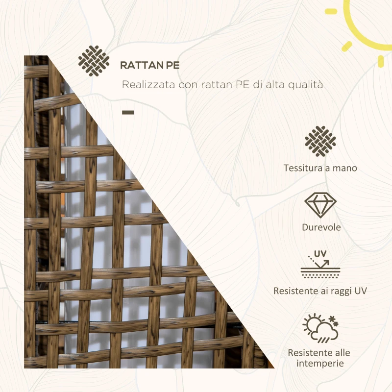 Outsunny Lampada Solare da Giardino con Pannello di Ricarica, in Acciaio e Rattan, 15.5x15.5x46 cm, Nero e Marrone