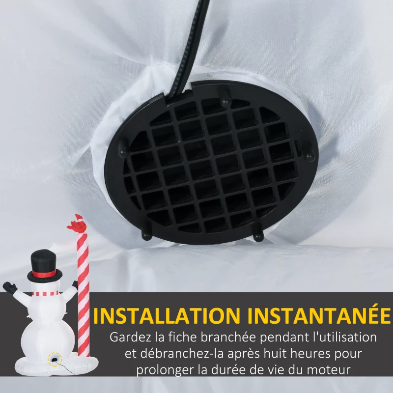 HOMCOM Bonhomme de neige gonflable avec pancarte 3 LED polyester imperméable hauteur 213 cm blanc