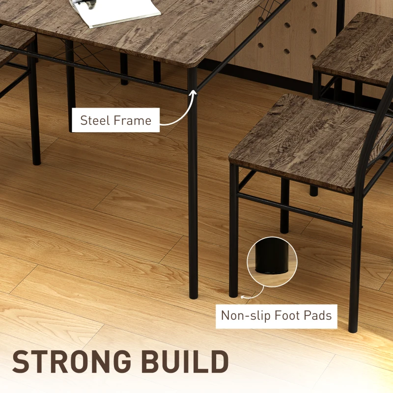 HOMCOM Five-Piece Minimal Dining Set - Oak-Effect/Black