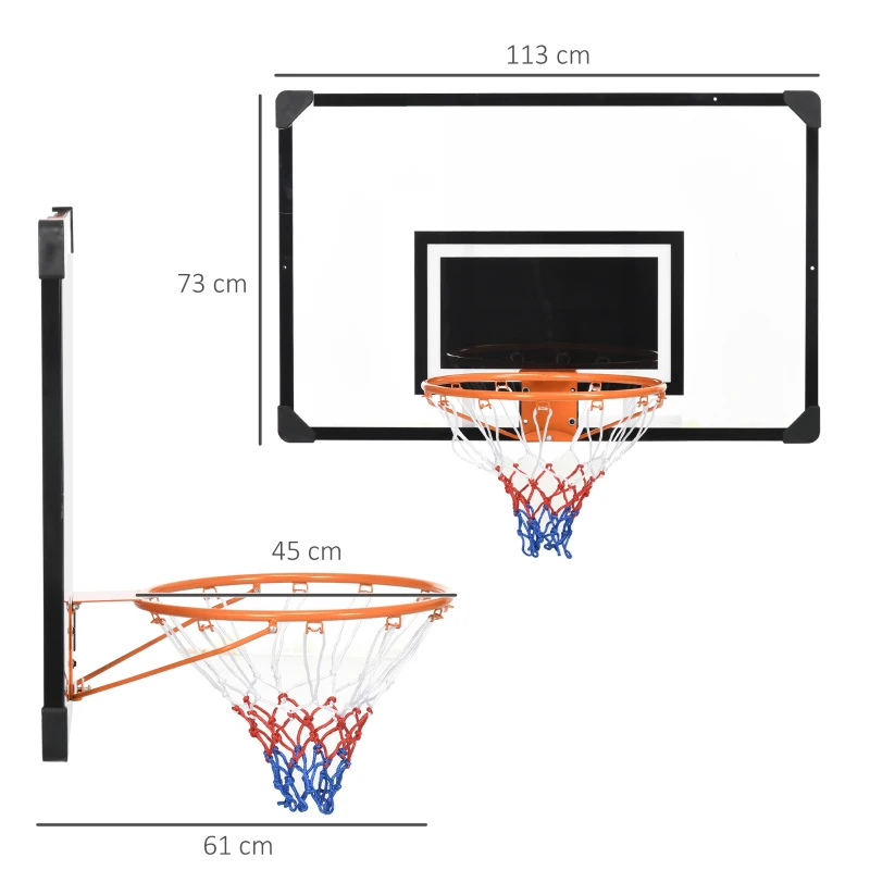 SPORTNOW Canasta de Baloncesto de Pared con Red Diámetro de 45 cm y Marco de Acero para Interior y Exterior 113x61x73 cm Negro