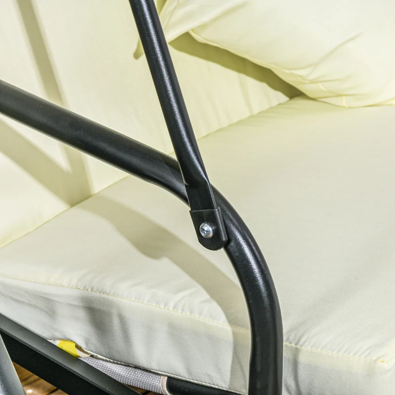 Outsunny Hollywoodschaukel, Schaukelbank mit Liege-Funktion, 3 Sitzer, Metall+Polyester, 200 x 125 x 170 cm, Weiß(m-8)