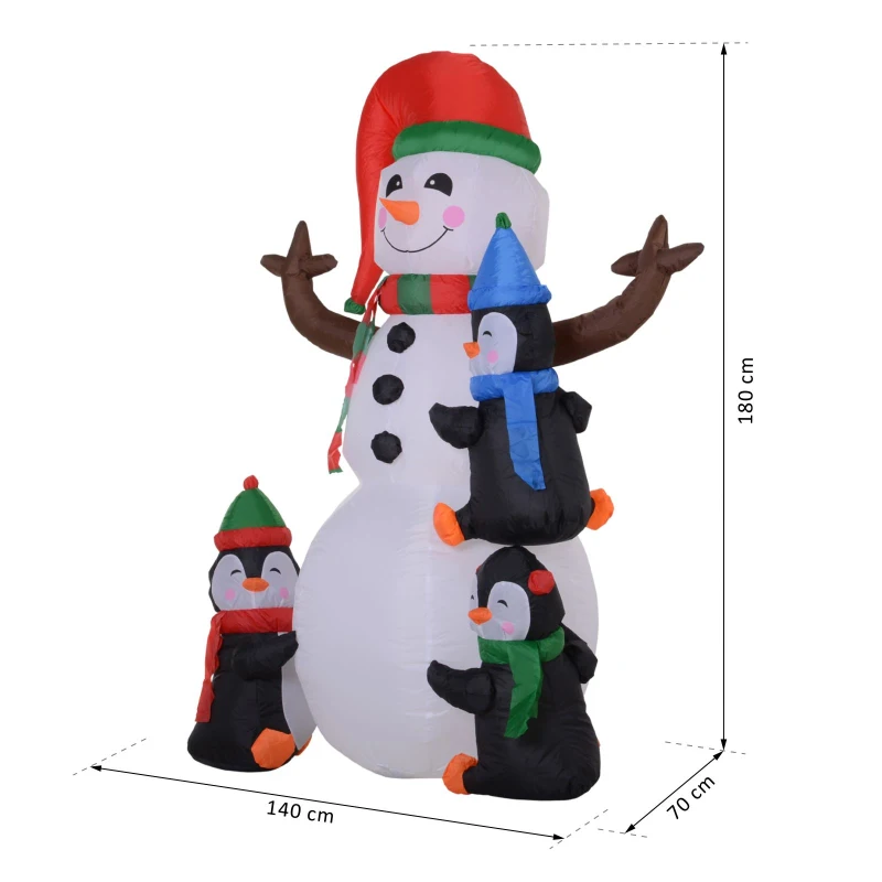 HOMCOM Schneemann Outdoor-Weihnachtsdekoration, inkl. Gebläse, bunte LED´s, selbstaufblasend 1,4 m, Mehrfarbig