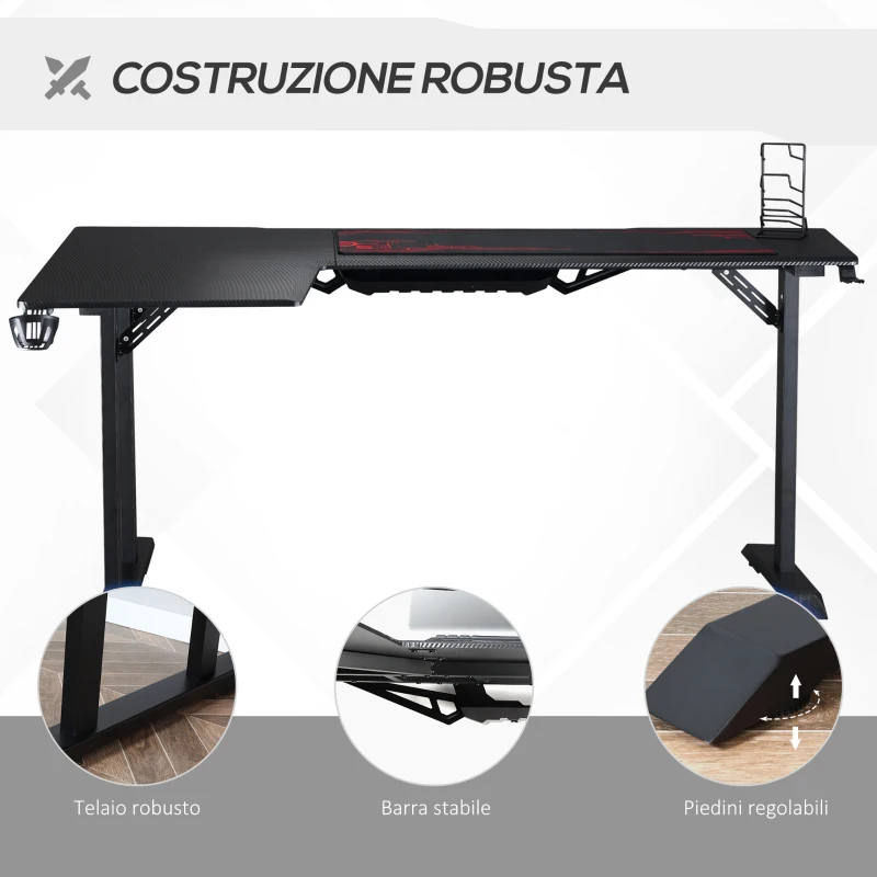 HOMCOM Scrivania Angolare per Gaming e Ufficio con Gancio per Cuffie e Porta Tazza, 168x109x78cm, Nero