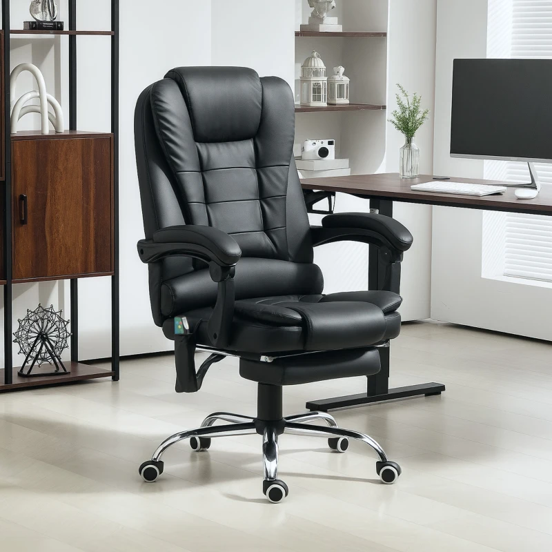 Vinsetto Office Chair with 6 Point Massage and Back Heat, PU Desk Chair with Footrest Adjustable Height and Swivel Wheels, Back Reclining, Black