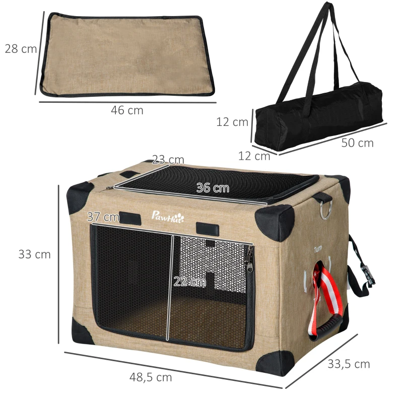 PawHut Transportín Mochila para Gatos Perros Pequeños Bolsa de Transporte para Mascotas Plegable 48,5x33,5x33 cm Caqui