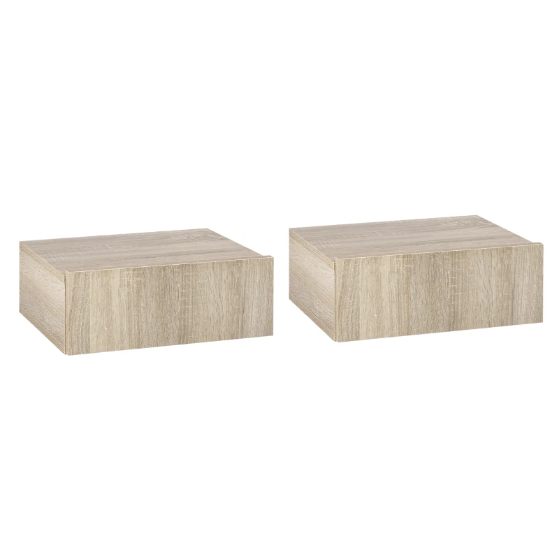 HOMCOM Lot de 2 Tables de Chevet murales - Lot de 2 Tables de Nuit - tiroir Coulissant, Plateau - Panneaux Particules Aspect chêne Clair