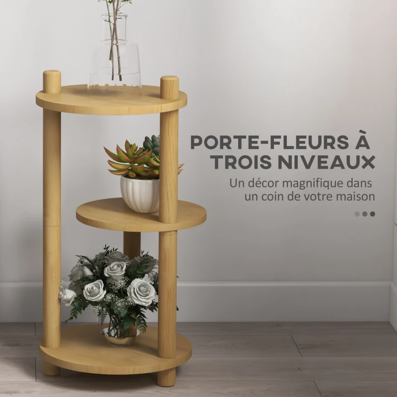 Outsunny Étagère à plantes en bois piédestal étagères rondes à fleurs support de pots de fleurs 3 niveaux
