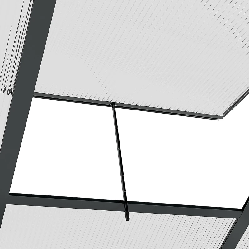 Outsunny Serra in Policarbonato e Alluminio con Porta Scorrevole, Presa d'Aria e Grondaia, 1.9x1.9x2m, Grigio