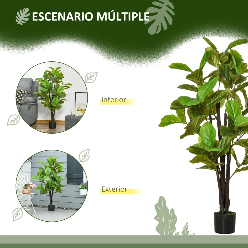 HOMCOM Ficus Artificial 130 cm Planta Artificial con 78 Hojas y Maceta para Interior Verde