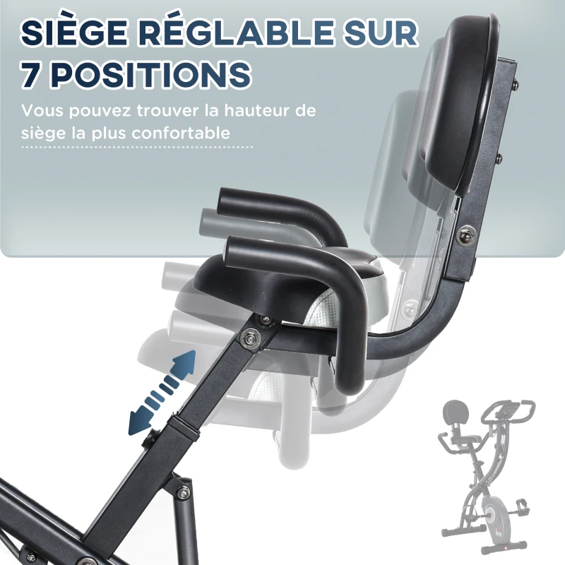 HOMCOM Vélo d'appartement magnetique pliant selle réglable dossier poignées ergonomiques écran LCD multifonction bandes résistances support smartphone acier noir