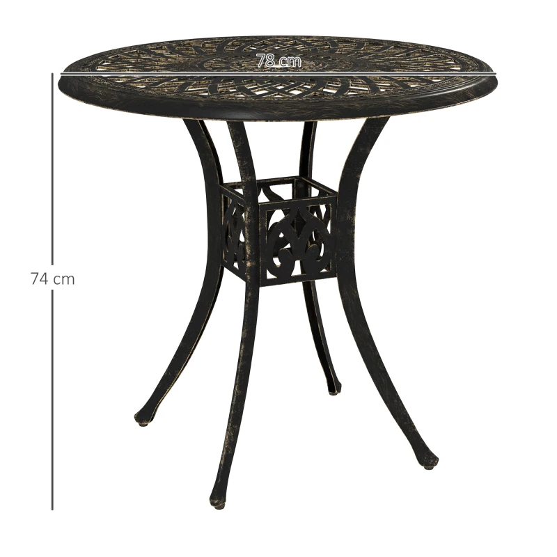 Outsunny 78 cm Round Garden Dining Table with Parasol Hole Antique Cast Aluminium Outdoor Table Only, Bronze Tone