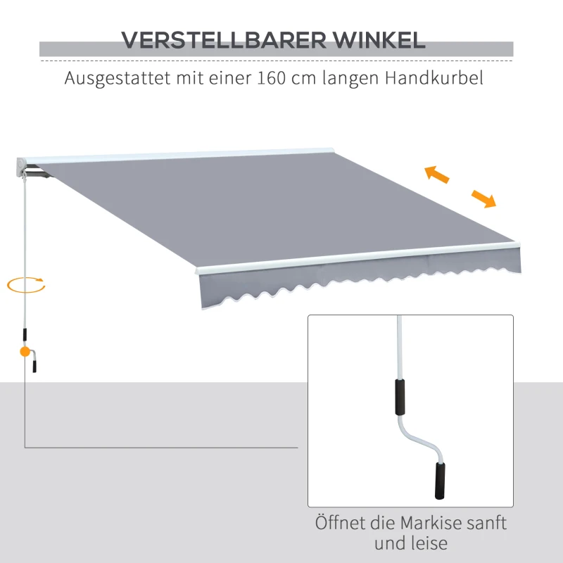 Outsunny Gelenkarmmarkise Verstellbare Klemmmarkise Terrassenmarkise 4,5 x 3m Sonnenschutz mit Kurbel, Balkonmarkise, Grau