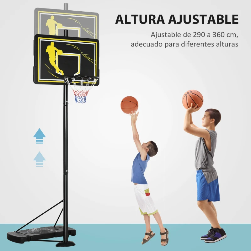 SPORTNOW Canasta de Baloncesto con Ruedas Altura Ajustable 230-305 cm y Base Rellenable para Exterior 110x45x360cm Negro