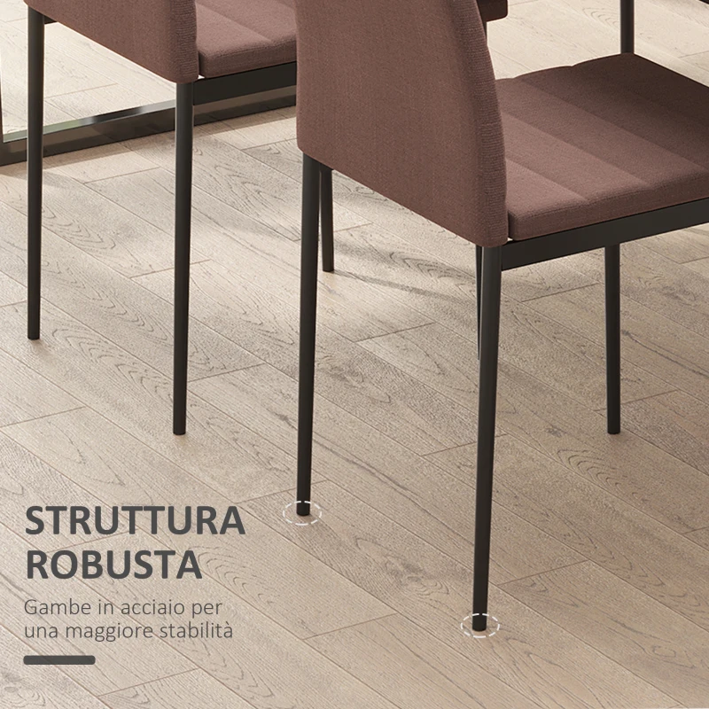 HOMCOM Set 4 Sedie Imbottite per Soggiorno o Sala da Pranzo, Sedie da Cucina Moderne, in Metallo e Tessuto Cachi