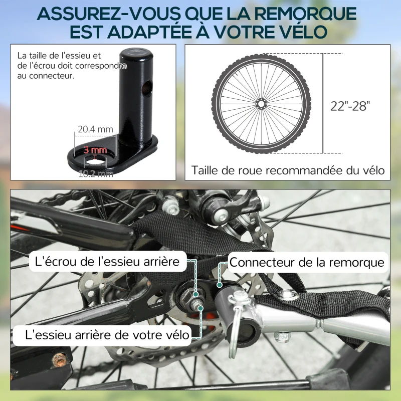 HOMCOM Remorque de transport vélo cargo barre d'attelage incluse housse amovible 4 réflecteurs charge max. 40 Kg noir rouge