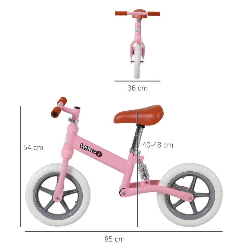 HOMCOM Kinder Laufrad, Lauflernrad mit Stoßdämpfer, Balance Bike, Kinderrad, 2-5 Jahre, Sitzhöhenverstellbar, PP, Rosa, 85 x 36 x 54 cm