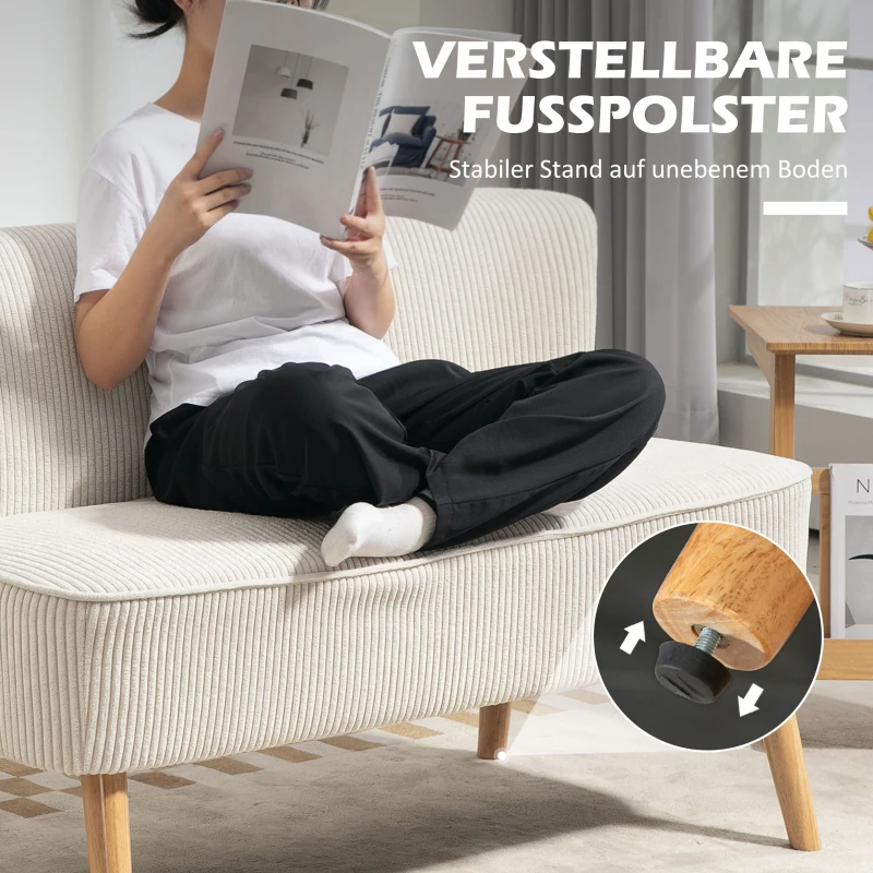 HOMCOM 2-Sitzer Sofa, weiche Polsterung, pflegeleichter Bezug, bis 150 kg belastbar, 117 x 56,5 x 77 cm, Cremeweiß(m-8)