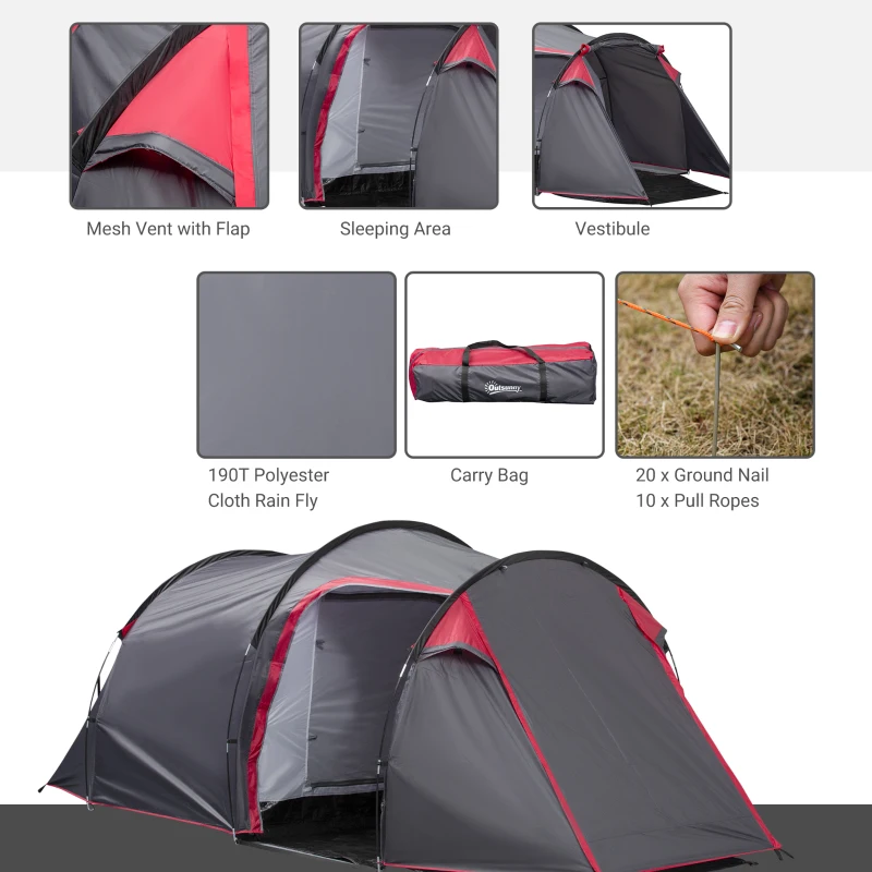 Outsunny Dome Tent for 3-4 Person Family Tent with Screened-In Porch Waterproof Dark Grey