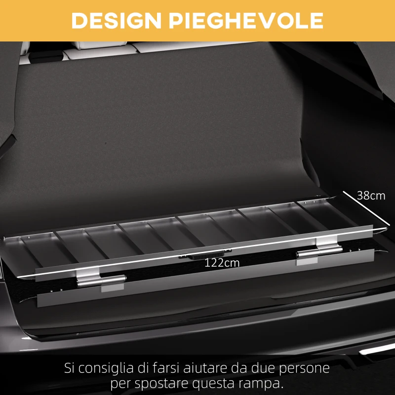 HOMCOM Rampa per Sedia a Rotelle Pieghevole in Alluminio con Deflettori e Adesivi, 122x73.6x5.1 cm, Nero