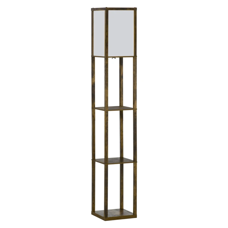 HOMCOM Stehlampe mit Regalen, Stehleuchte, Holz, 26 x 26 x 160 cm, für Wohn-/Schlafzimmer (Ohne Glühbirne)