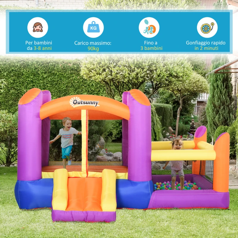 Outsunny Castello Gonfiabile per Bambini da Giardino, Parco Acquatico Gionfiabile con Scivolo, Trampolino e Piscina , Multicolor, 280x 250x170cm