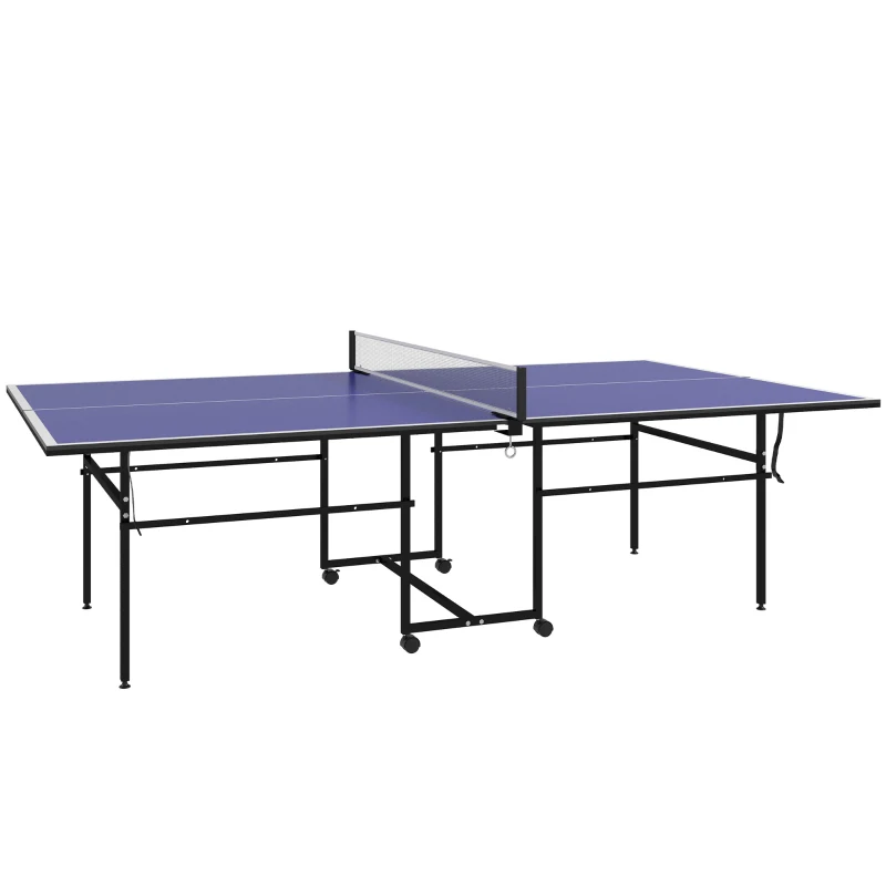 SPORTNOW Tischtennisplatte, klappbar, mobil, 2 Schläger, 3 Bälle, Metallrahmen, 274x152,5x76 cm, Blau