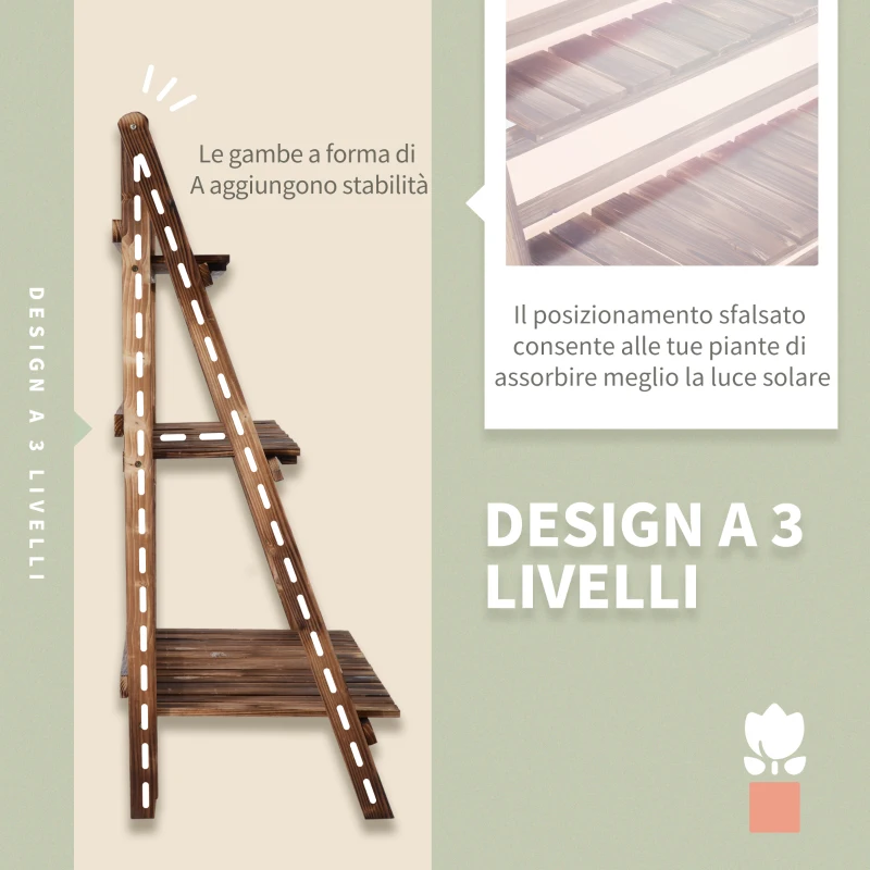 Outsunny Portapiante Pieghevole Portavasi in Legno di Abete con 3 Livelli Scaffale da Esterno per Piante Portafiori 100x37x93cm