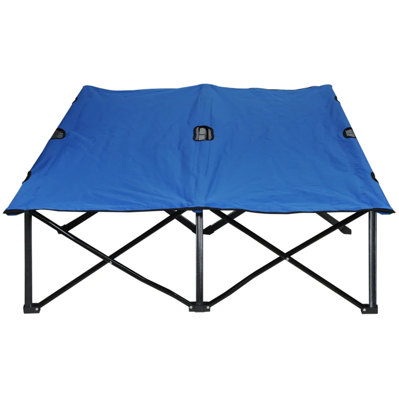 Outsunny Campingbett Klappbar für 2 Personen Feldbett Klappbett mit Tragetasche bis 136 kg belastbar Stahl Oxford Blau+Schwarz 193 x 125 x 40 cm