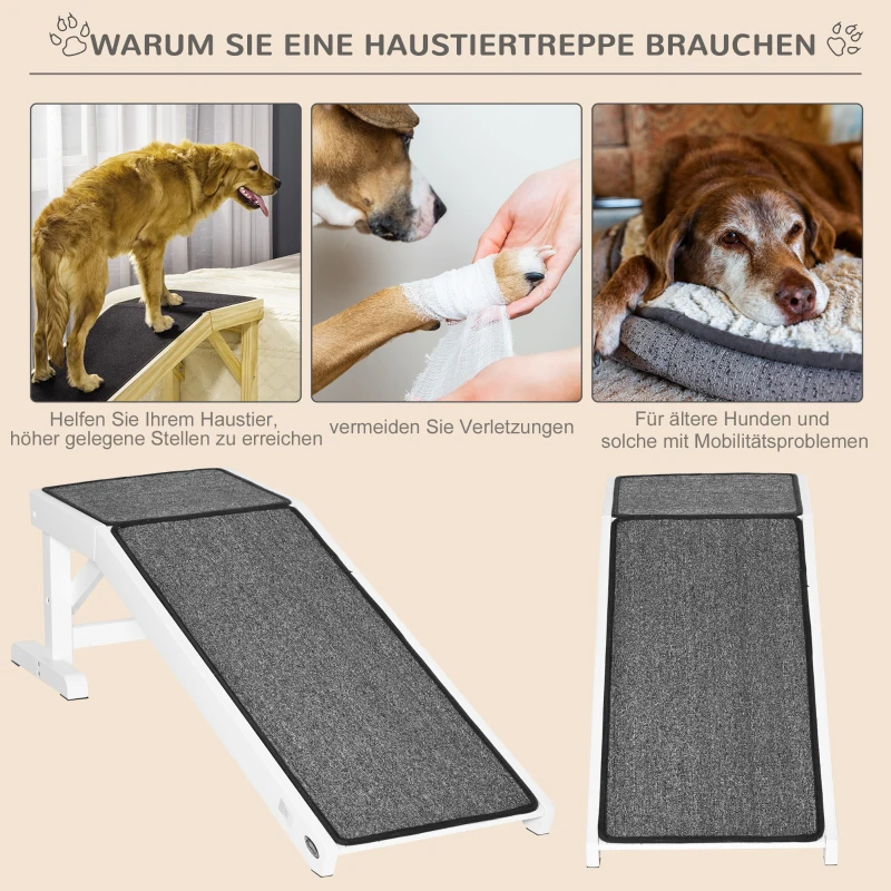 PawHut Haustierrampe mit rutschfestem Teppich 125 x 40 x 35,5cm Kiefernholz