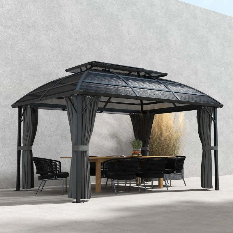 Outsunny 4 x 3m Aluminium Frame Hard Gazebo, with Accessories - Black