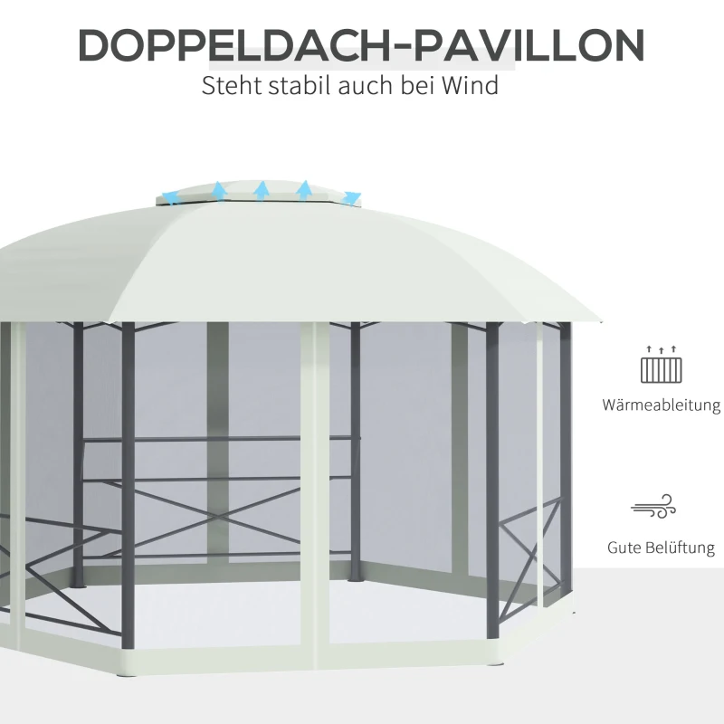 Outsunny Gartenpavillon Pavillon 4 x 5 m Festzelt Partyzelt wetterfest wasserabweisend Zelt mit Seitenwänden und zweistufigem Dach Stahl + Polyester Beige