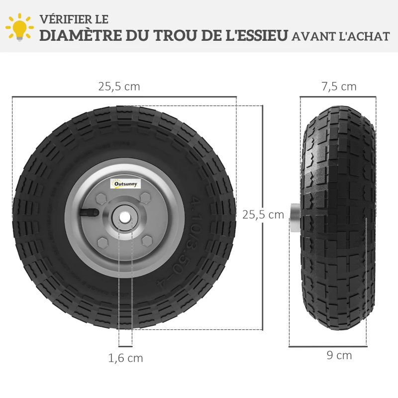 Outsunny Lot de 2 Pneus Pneumatiques de Remplacement Alésage de 16mm pour Chariot de Jardin, Brouette et diable