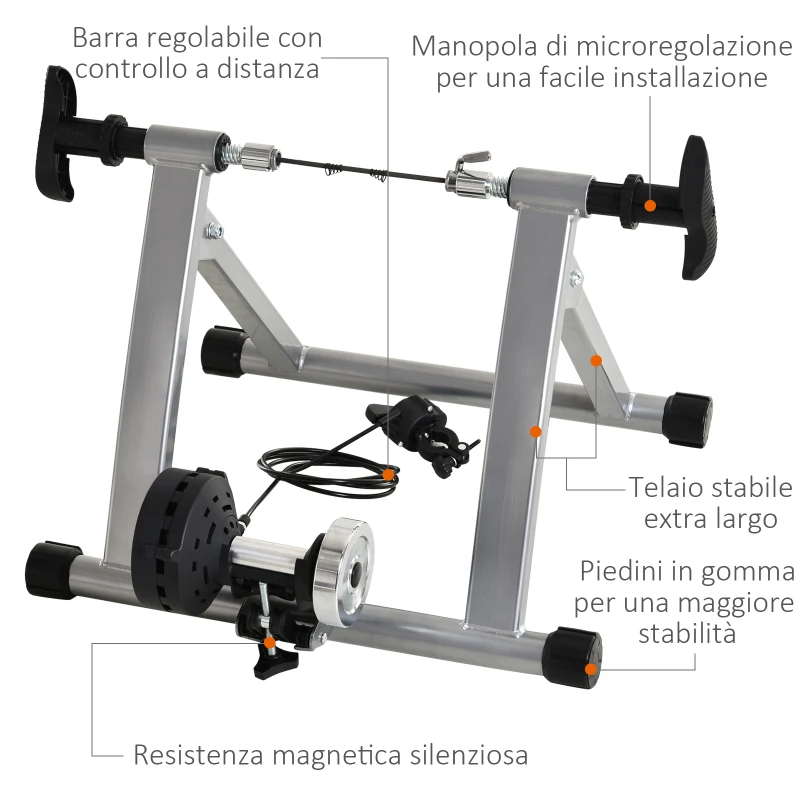 HOMCOM Rullo Bicicletta Allenamento a Magnetico Pieghevole, Rulli per Bici da Corsa in Acciaio, Trainer per Bici da 26"-28" e 700C, 54.5x47.2x39.1cm
