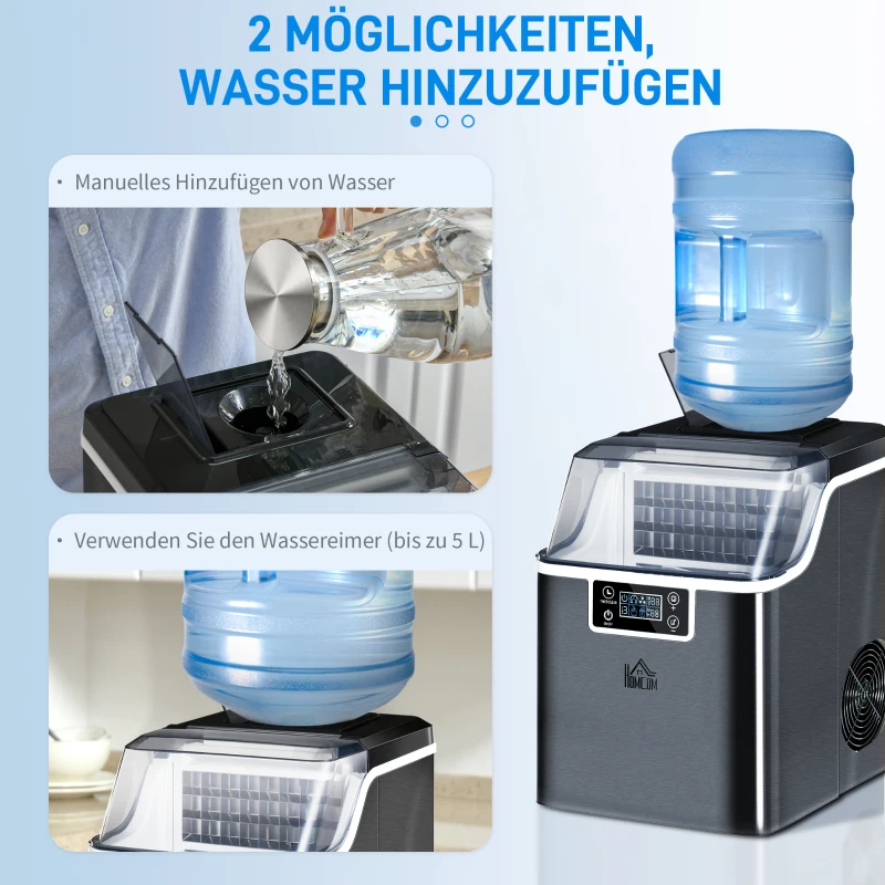 HOMCOM Eiswürfelmaschine Eiswürfelspender Ice-Maker 20kg/24h 2,3L Eiswürfelbereiter mit 3,2 L Wassertank, Schwarz(m-5)