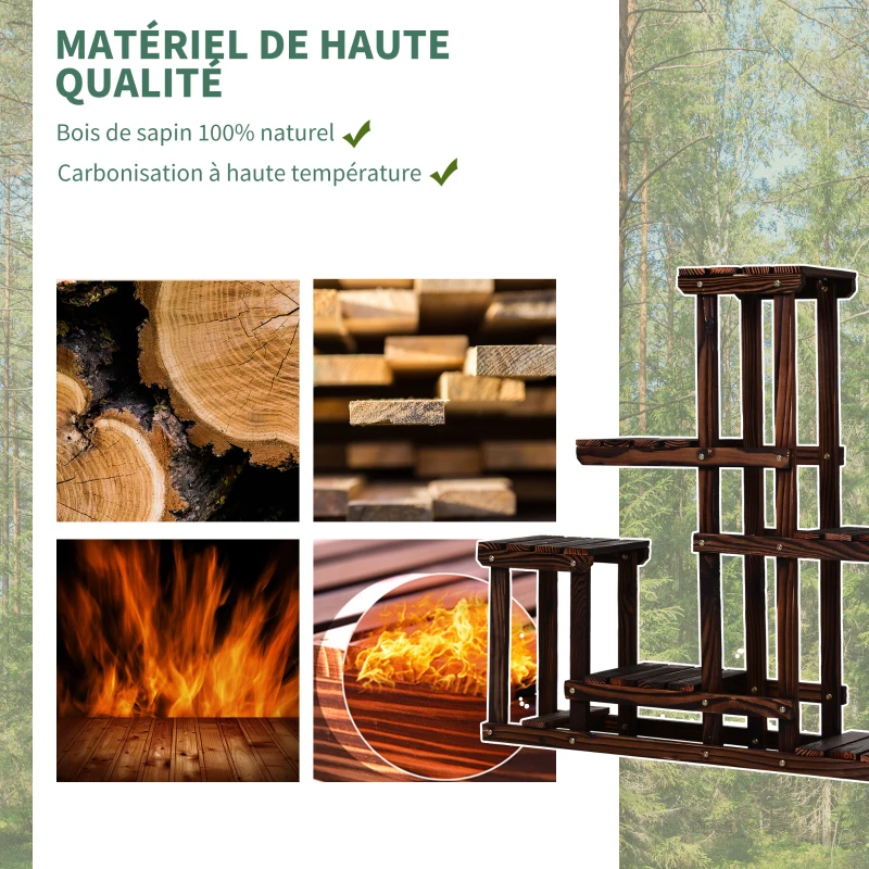 Outsunny Étagère à Fleurs en Bois Supports de Pots Porte Plante 6 tablettes - dim. 100L x 25l x 97H cm - Bois Massif de pin pour Intérieur Jardin Terrasse Balcon