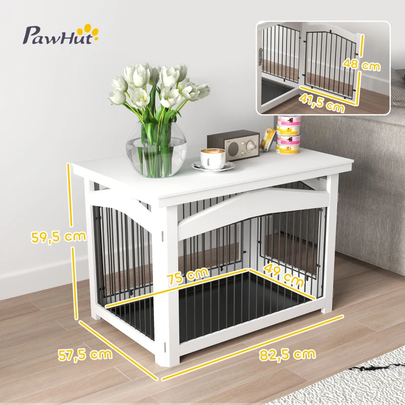 PawHut Jaula para Perros Medianos 3 en 1 con Puerta Tapa Superior Desmontable y Bandeja Extraíble 82,5x57,5x59,5 cm Blanco
