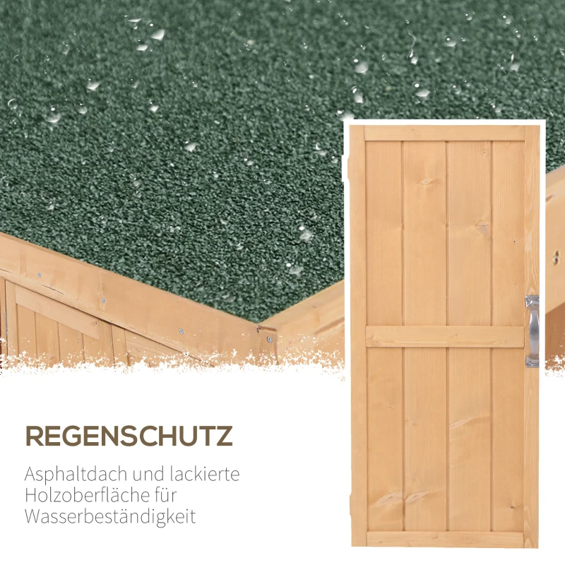 Outsunny Gartenschrank Tannenholz, Geräteschuppen wetterfest 74x43x88cm, Gerätehaus mit Doppeltür, 2 Fächern, Geräteschrank, Gartenhaus Werkzeugschrank Gartenschuppen für Garten, Terrasse, Natur