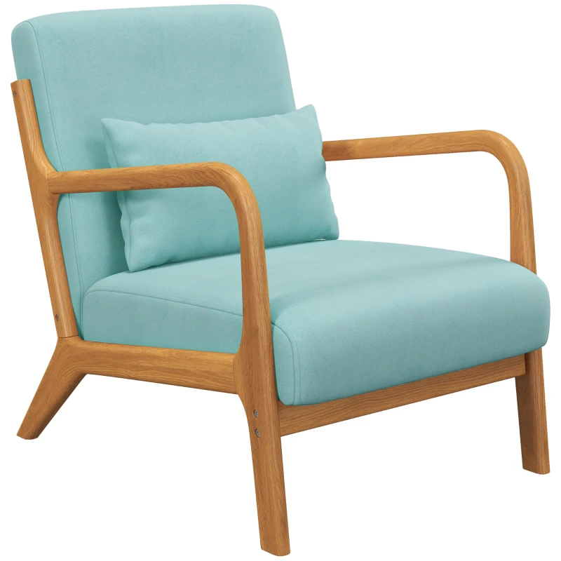 HOMCOM Fauteuil de salon avec cadre en bois massif fauteuil lounge - assise profonde - accoudoirs - aspect velours bleu