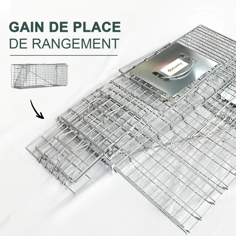Outsunny Piège cage de capture pliante pour petits animaux type rats et souris - 2 portes poignée 81 x 26 x 34,5 cm acier gris