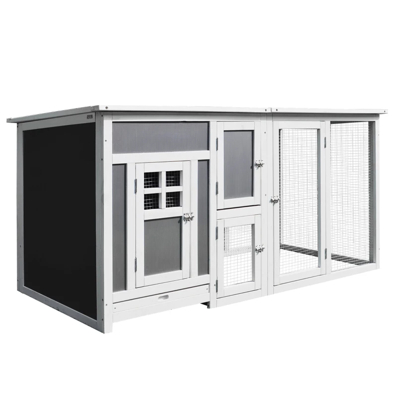 PawHut Poulailler multi-équipements niche toit ouvrant perchoir pondoir enclos tiroir à déjection 160L x 75l x 80H cm bois massif pin gris blanc