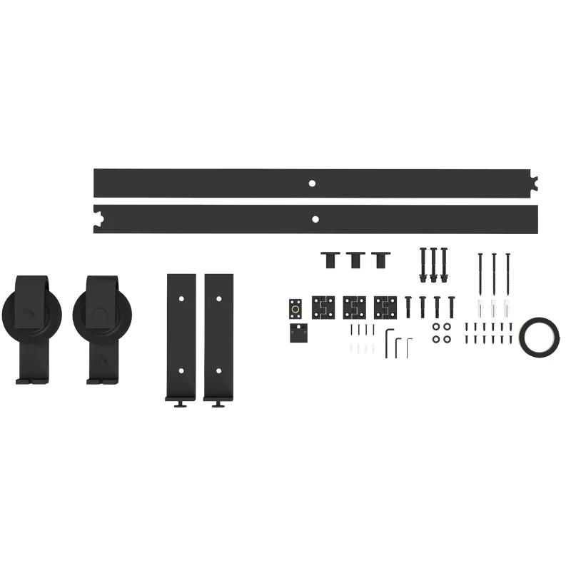 HOMCOM 4FT/122CM Herrajes para Puerta Corredera Plegable para 2 Puertas con Riel para Granero Negro(m-10)