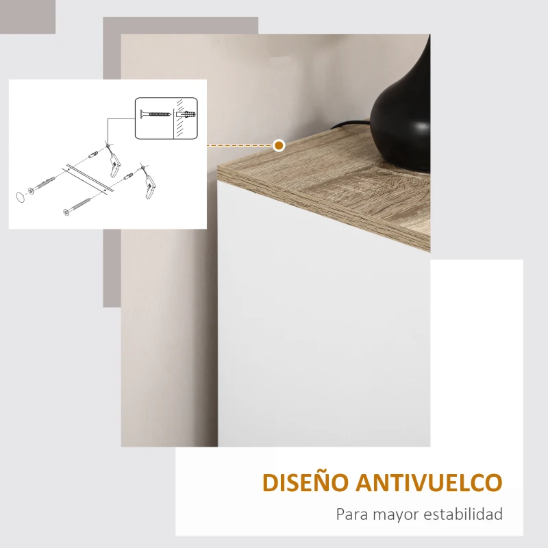 HOMCOM Mueble Auxiliar Moderno con 2 Puertas Estante Ajustable y Base Elevada para Salón Cocina Comedor 60x30x90 cm Blanco(m-6)