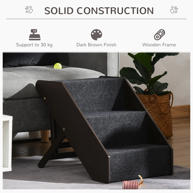 PawHut 3 Step Wooden Dog Steps Adjustable Pet Stairs for Dogs, Cat Ladder for Bed Couch